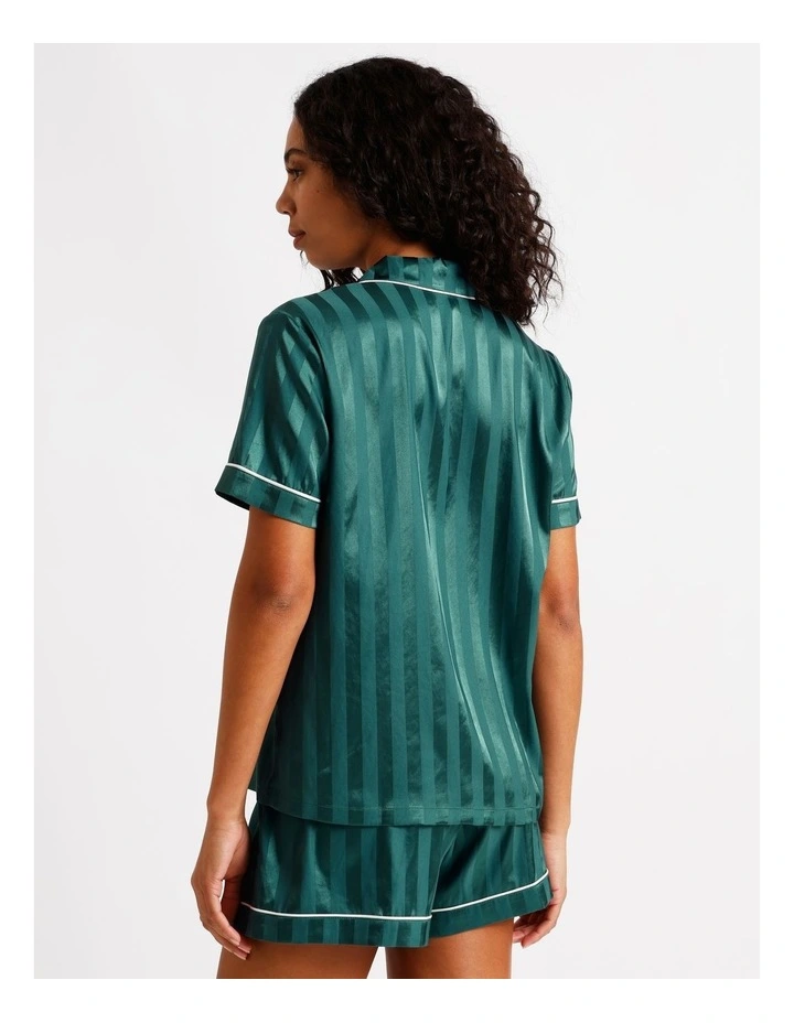 Luxe Satin Jacquard Short Sleeve Short PJ Set in Teal Jacquard image 6