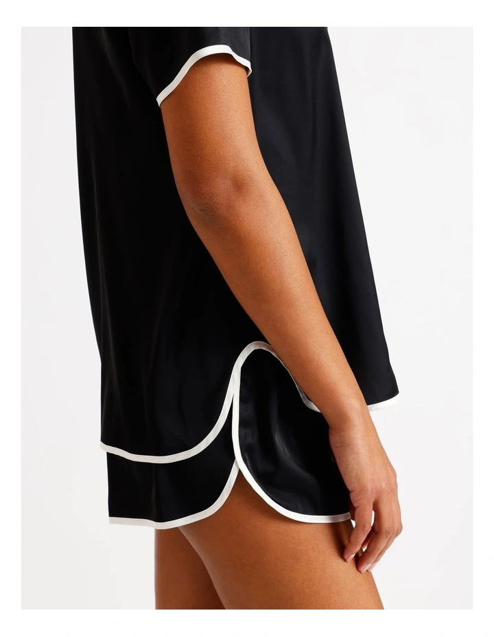 Signature Satin Binding Short Sleeve Short PJ Set in Black image 4