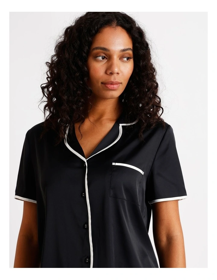 Signature Satin Binding Short Sleeve Short PJ Set in Black image 6