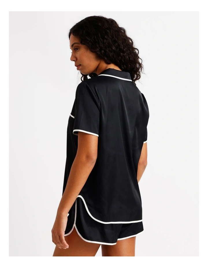 Signature Satin Binding Short Sleeve Short PJ Set in Black image 7