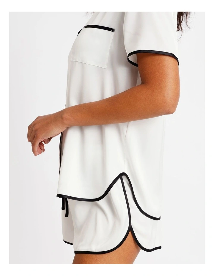 Signature Satin Binding Short Sleeve Short PJ Set in Ivory image 4