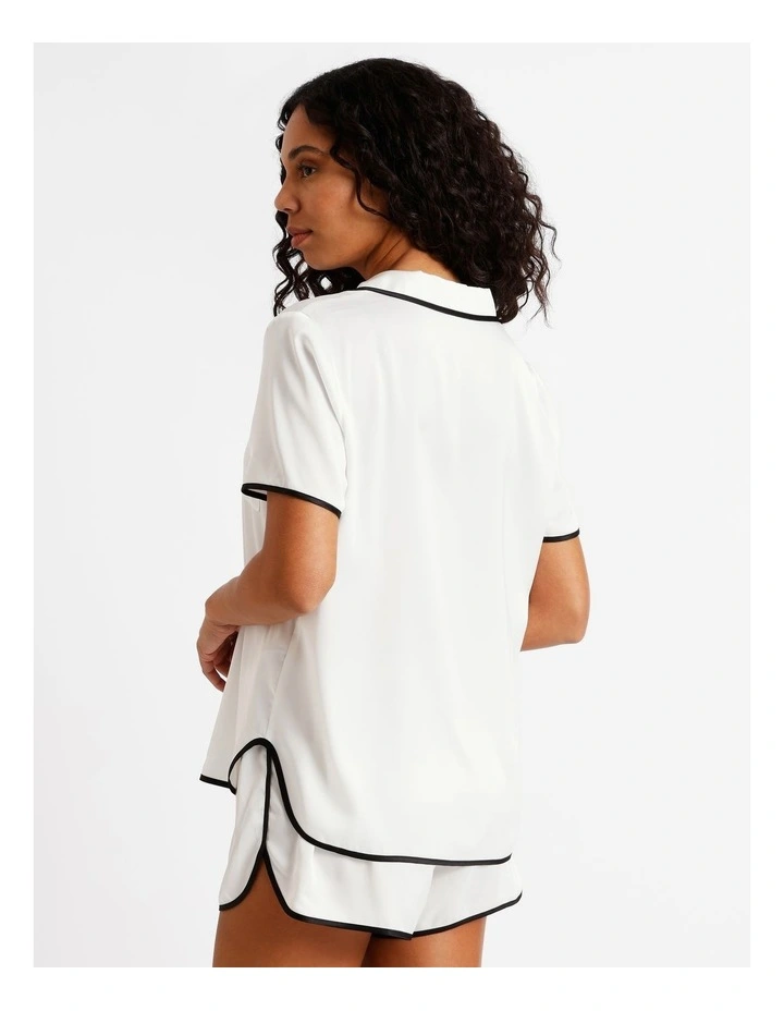 Signature Satin Binding Short Sleeve Short PJ Set in Ivory image 6
