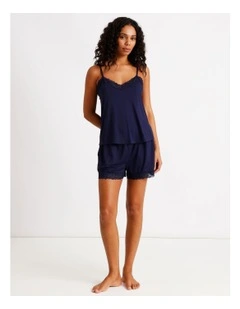 Pure Comfort Lace Trim Cami Boxer Set in Navy