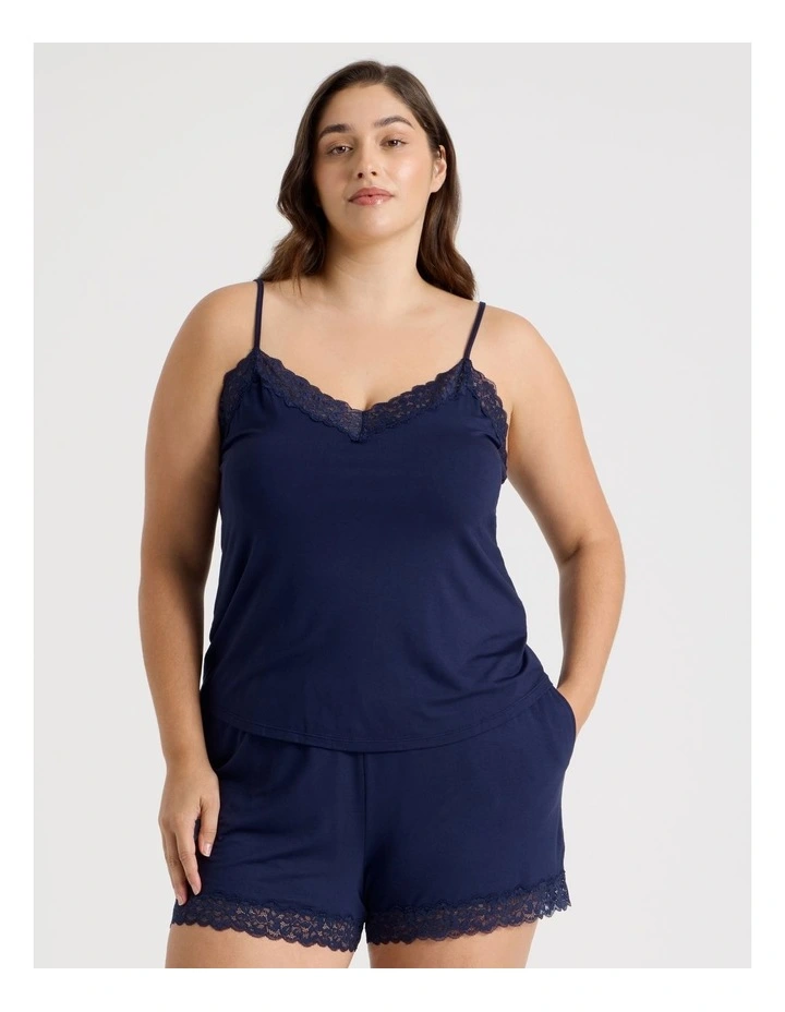 Pure Comfort Lace Trim Cami Boxer Set in Navy image 2