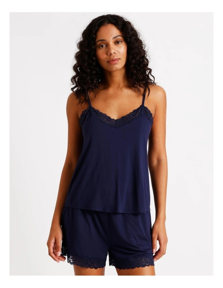 Pure Comfort Lace Trim Cami Boxer Set in Navy image 2