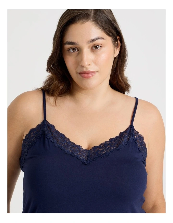 Pure Comfort Lace Trim Cami Boxer Set in Navy image 3