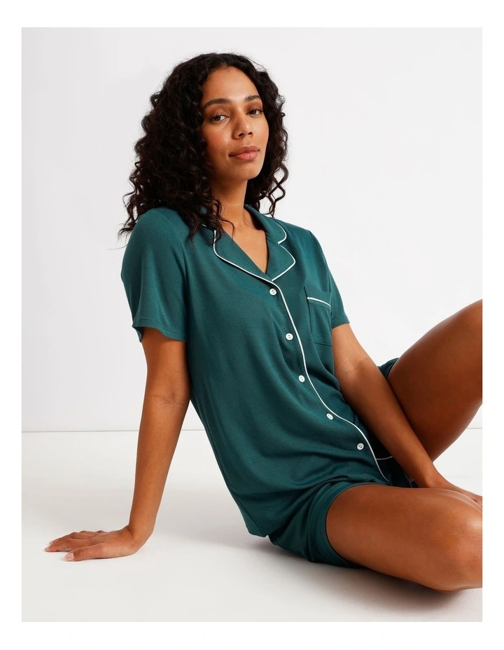 Pure Comfort Rib Short Sleeve Short PJ Set in Teal image 1