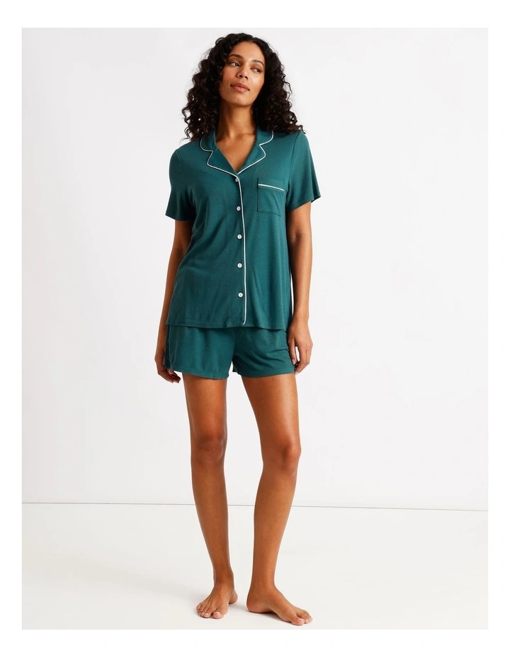 Pure Comfort Rib Short Sleeve Short PJ Set in Teal image 2