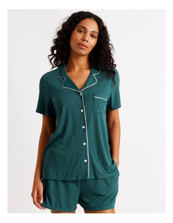 Pure Comfort Rib Short Sleeve Short PJ Set in Teal image 3