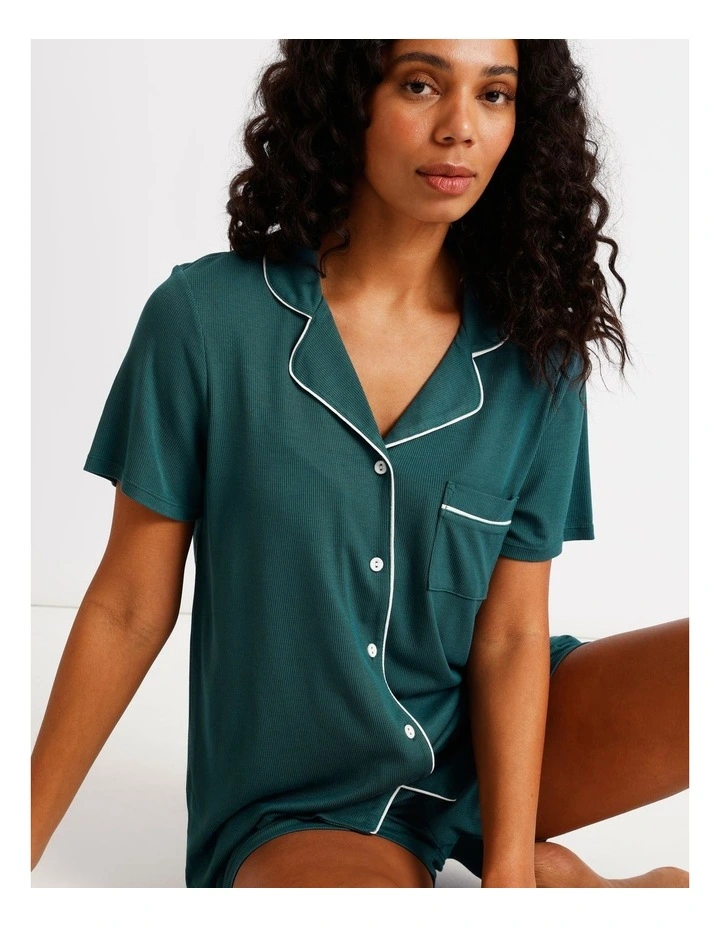 Pure Comfort Rib Short Sleeve Short PJ Set in Teal image 4