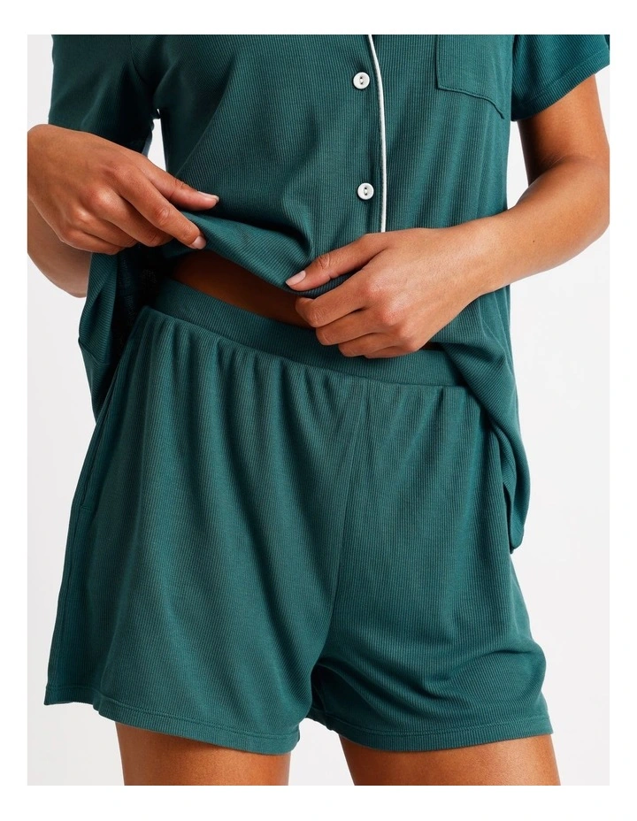 Pure Comfort Rib Short Sleeve Short PJ Set in Teal image 5
