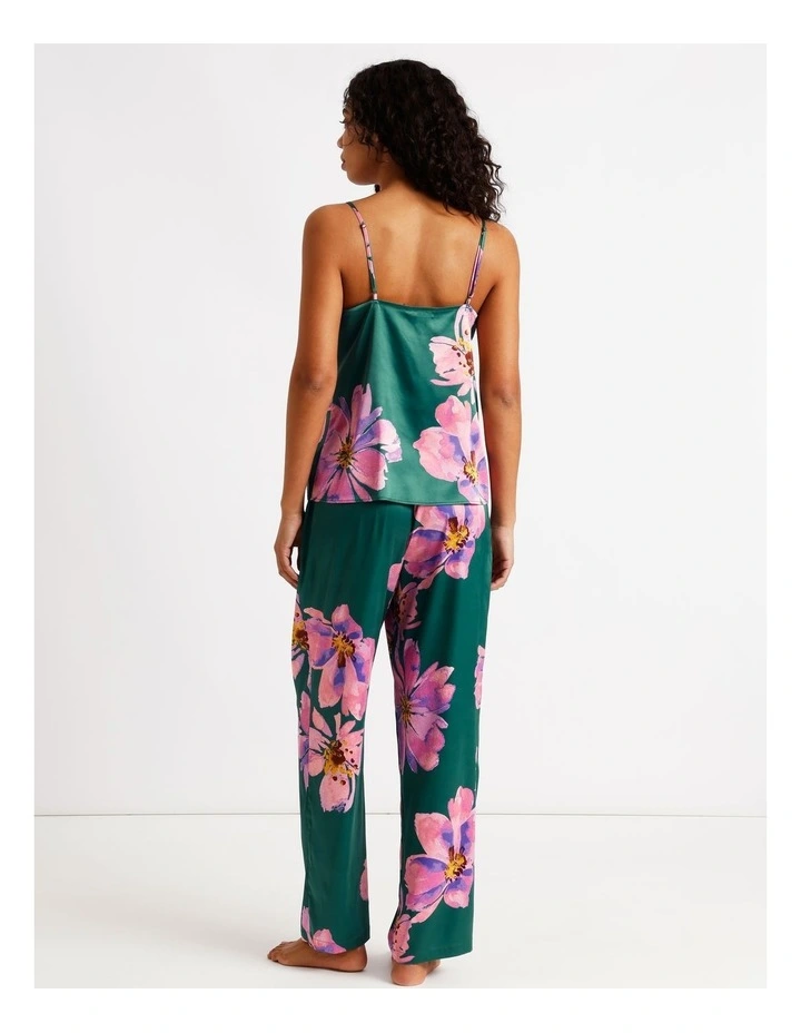 Luxe Satin Cami Pant PJ Set in Teal Floral Print image 6