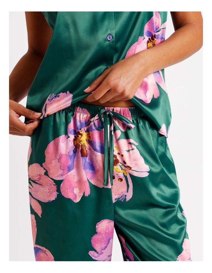 Luxe Satin Cami Pant PJ Set in Teal Floral Print image 7