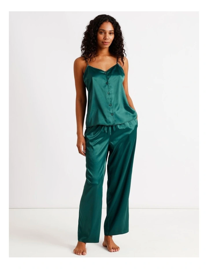 Luxe Satin Cami Pant PJ Set in Teal image 1