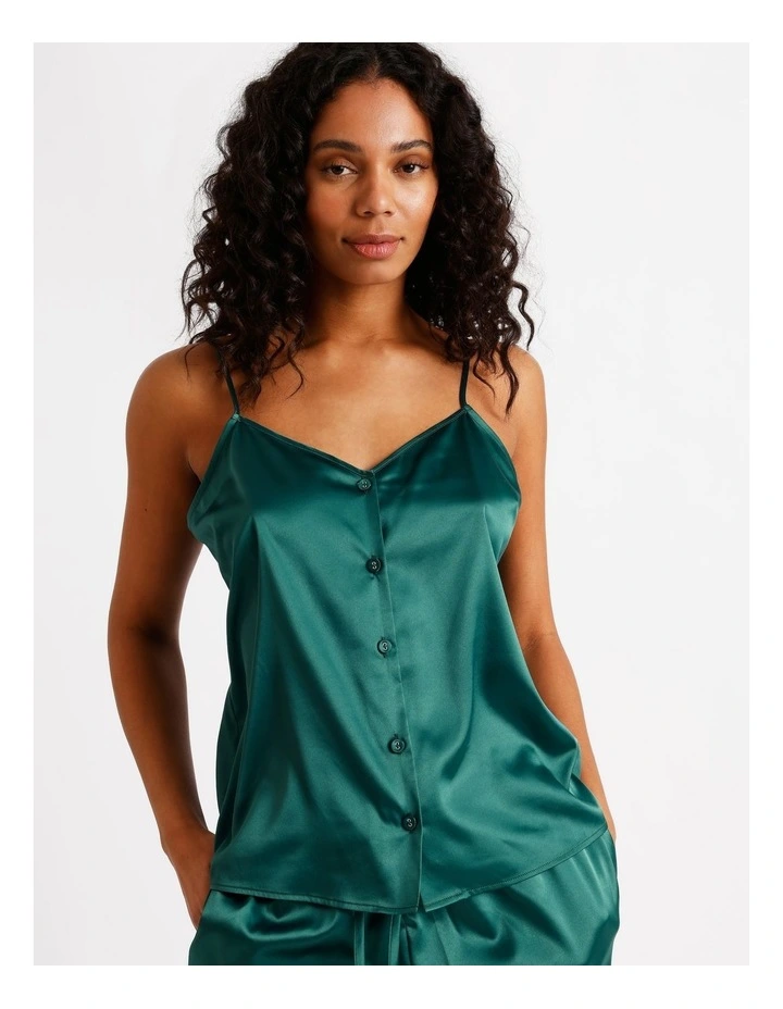 Luxe Satin Cami Pant PJ Set in Teal image 2