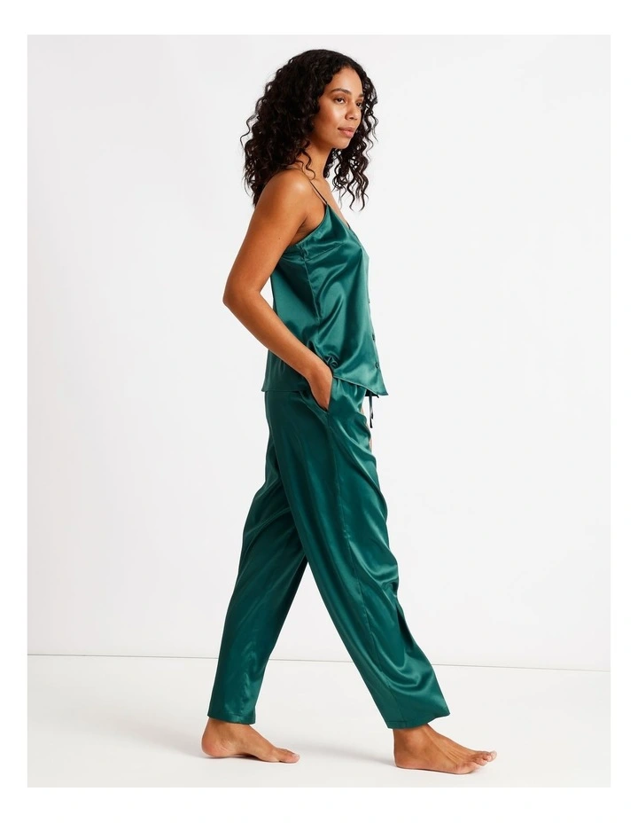 Luxe Satin Cami Pant PJ Set in Teal image 3