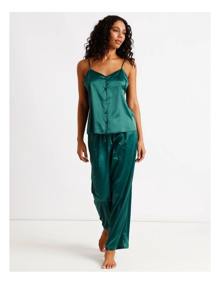 Luxe Satin Cami Pant PJ Set in Teal image 4