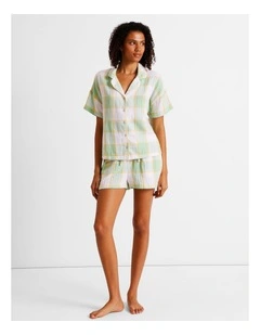 Divine Cheesecloth Short Sleeve PJ Set in Pistachio Check