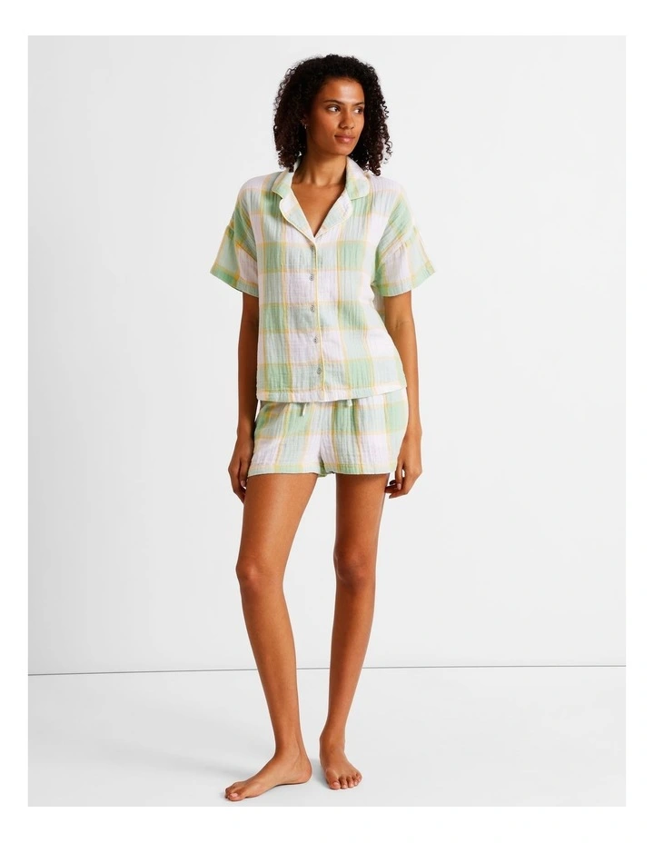 Divine Cheesecloth Short Sleeve PJ Set in Pistachio Check image 1