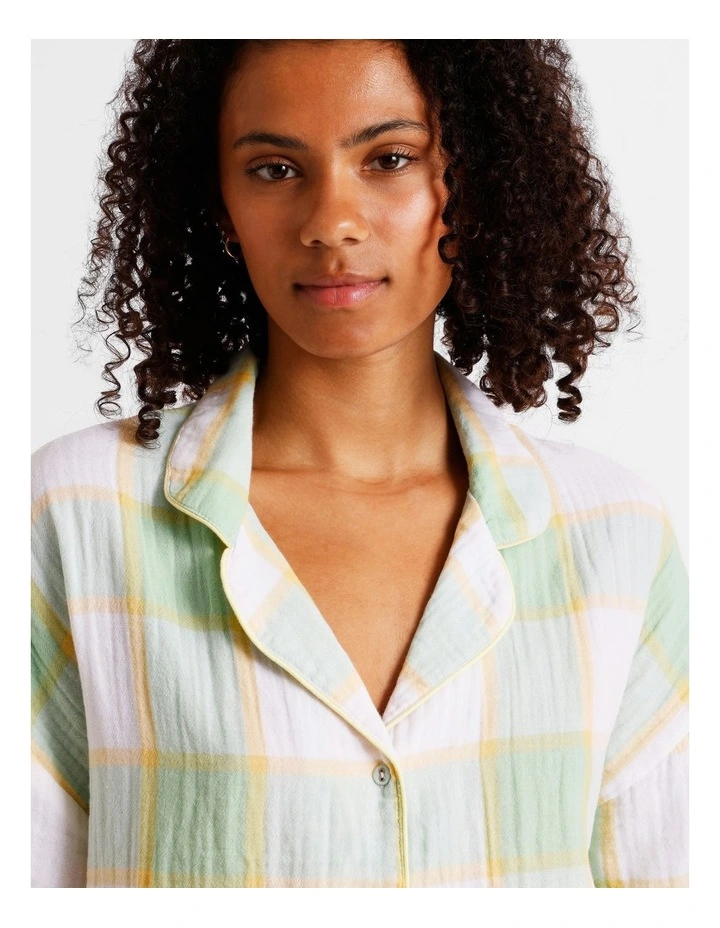 Divine Cheesecloth Short Sleeve PJ Set in Pistachio Check image 3