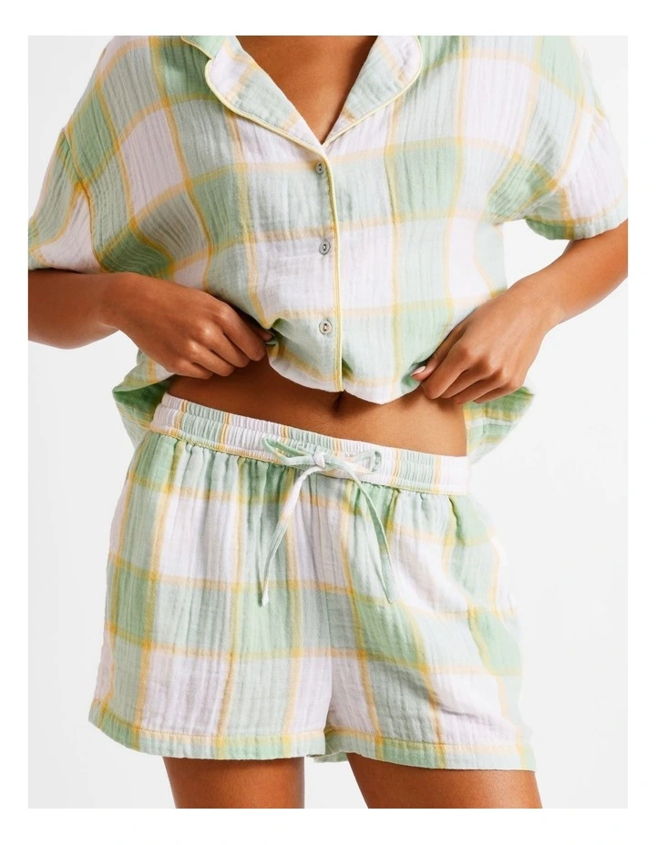 Divine Cheesecloth Short Sleeve PJ Set in Pistachio Check image 4