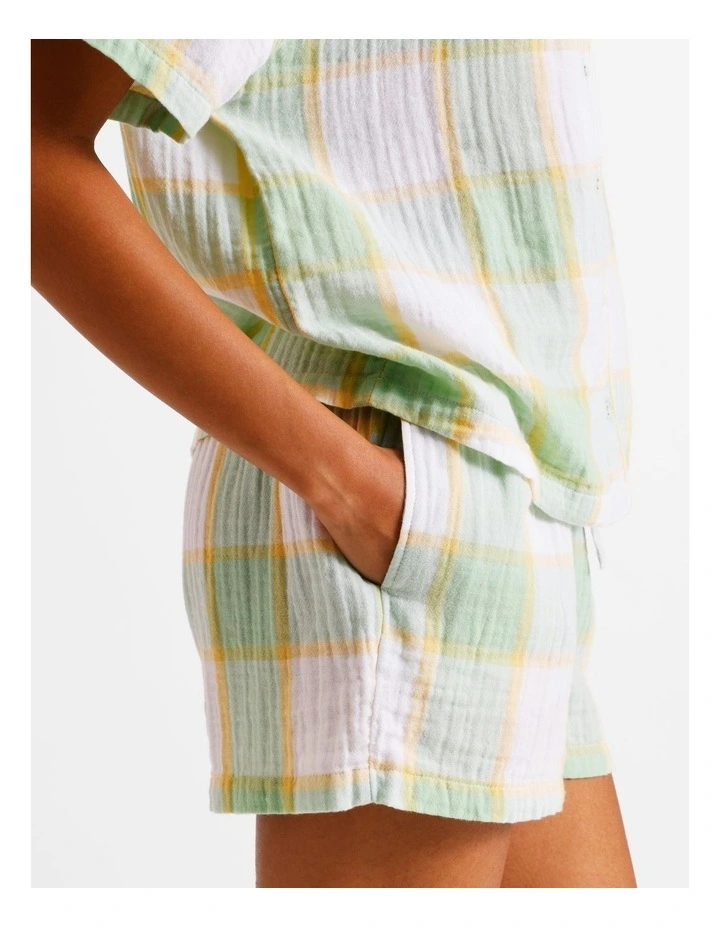 Divine Cheesecloth Short Sleeve PJ Set in Pistachio Check image 5