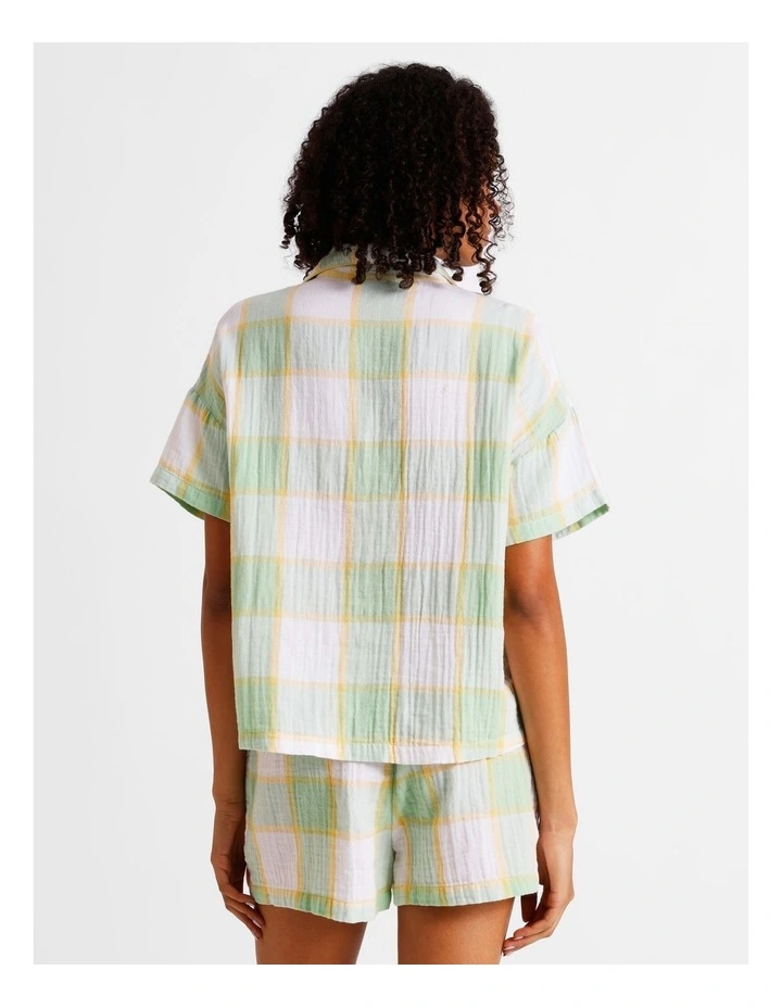 Divine Cheesecloth Short Sleeve PJ Set in Pistachio Check image 6