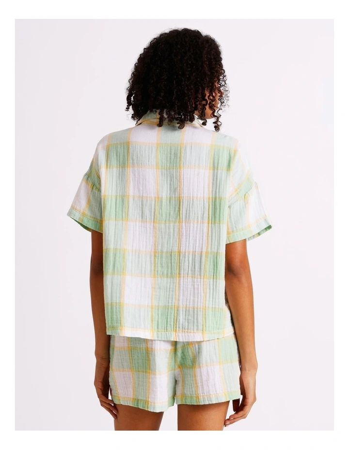 Divine Cheesecloth Short Sleeve PJ Set in Pistachio Check Y/D Print image 6