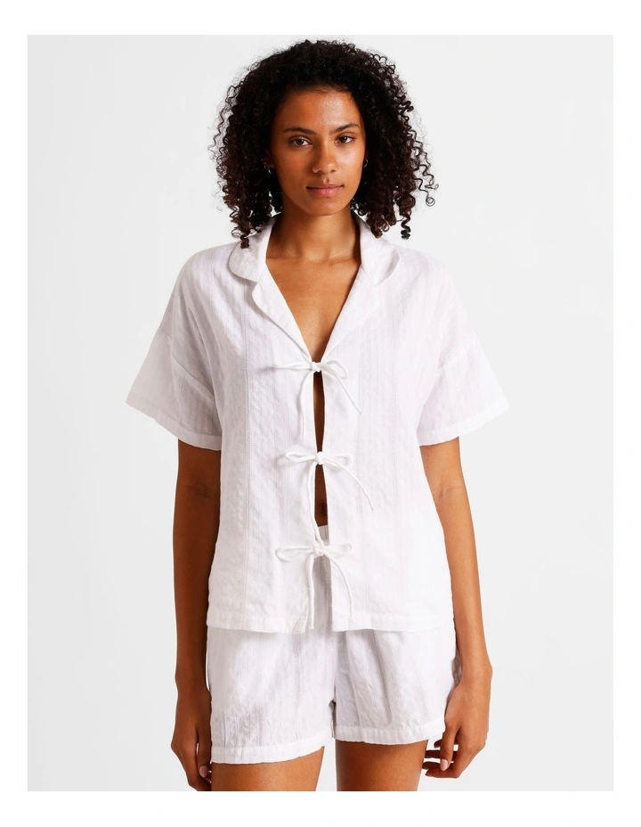 Divine Seersucker Tie Short Sleeve PJ Set in White image 1