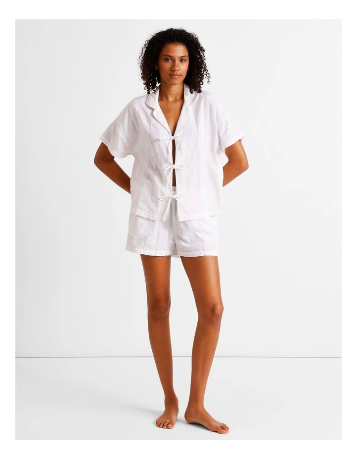 Divine Seersucker Tie Short Sleeve PJ Set in White image 2
