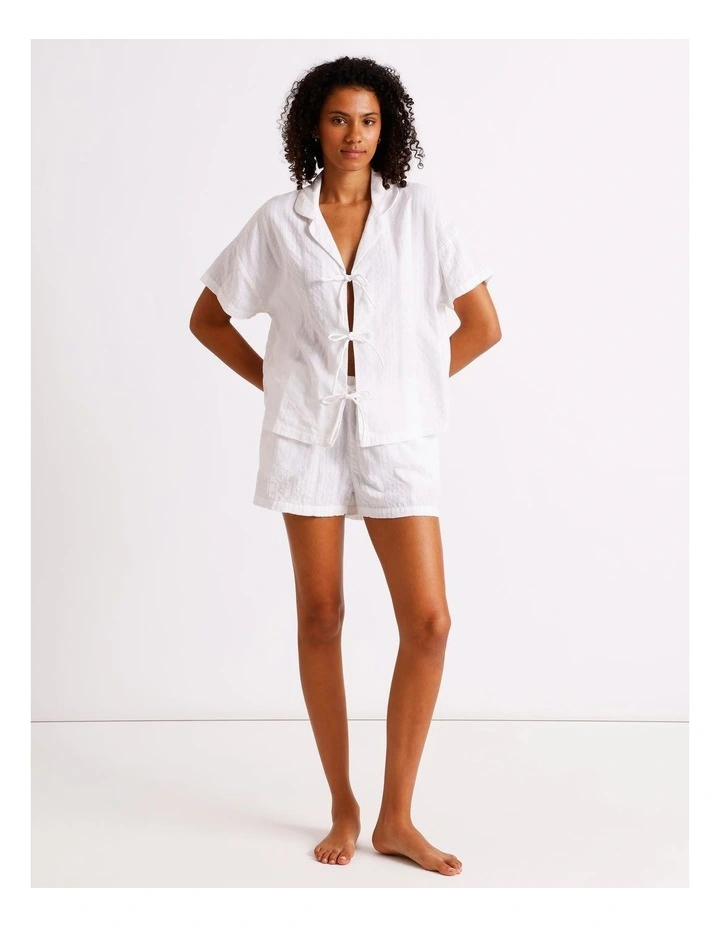 Divine Seersucker Tie Short Sleeve PJ Set in White image 2