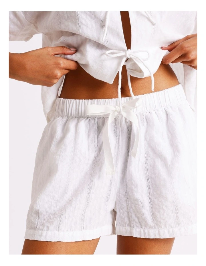 Divine Seersucker Tie Short Sleeve PJ Set in White image 4