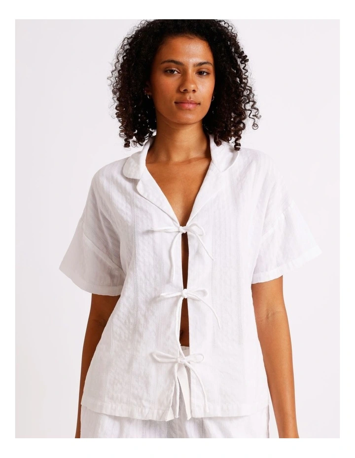 Divine Seersucker Tie Short Sleeve PJ Set in White image 5