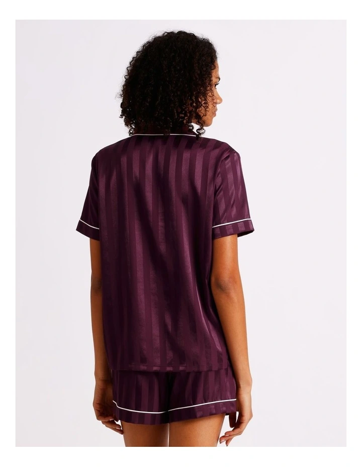 Luxe Satin Jacquard Short Sleeve Short PJ Set in Plum Jacquard Stripe image 6