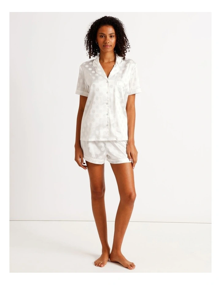 Luxe Satin Jacquard Short Sleeve Short PJ Set in Ivory Jacquard Spot image 2