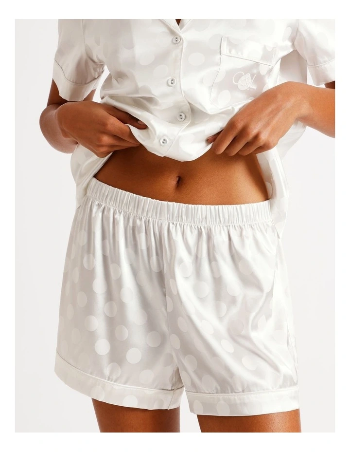 Luxe Satin Jacquard Short Sleeve Short PJ Set in Ivory Jacquard Spot image 4