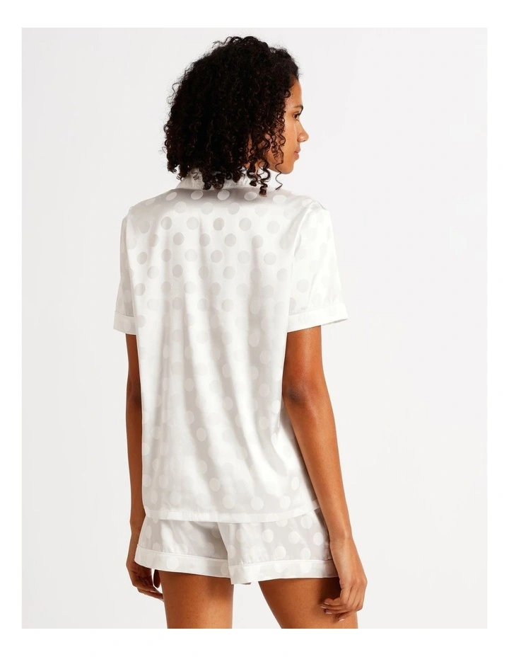 Luxe Satin Jacquard Short Sleeve Short PJ Set in Ivory Jacquard Spot image 5