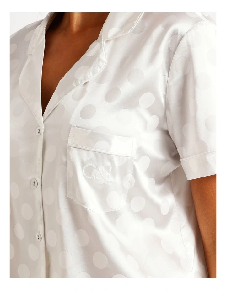 Luxe Satin Jacquard Short Sleeve Short PJ Set in Ivory Jacquard Spot image 6