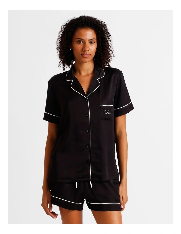 Premium Viscose Short Sleeve PJ Set in Black image 1