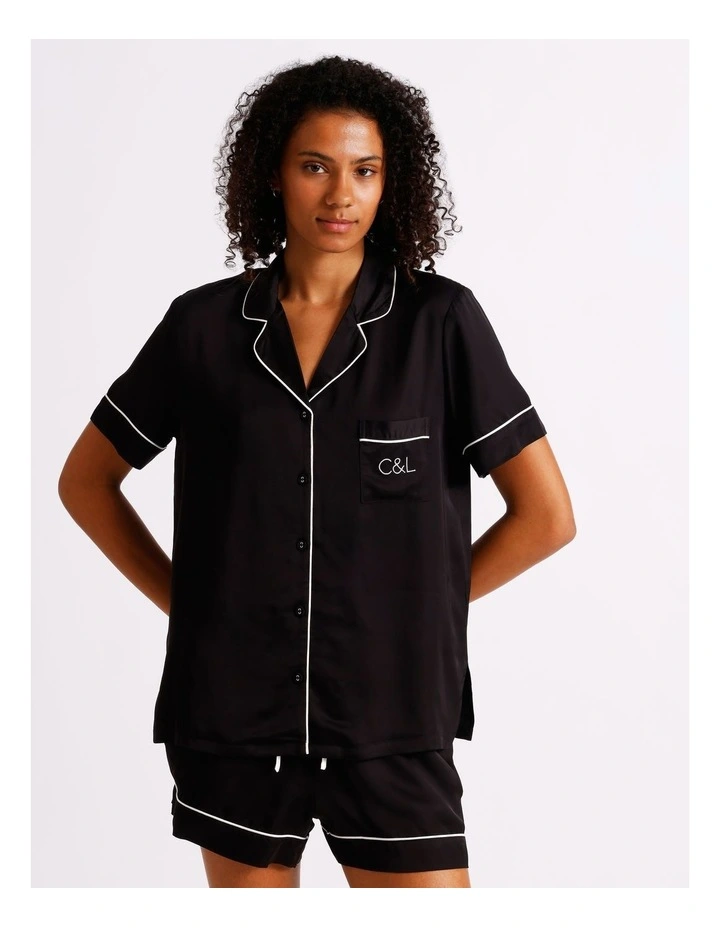 Premium Viscose Short Sleeve PJ Set in Black image 4