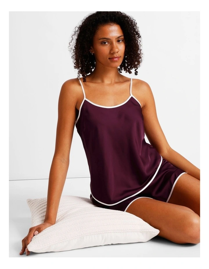 Luxe Satin Binding Cami Boxer Set in Plum image 1