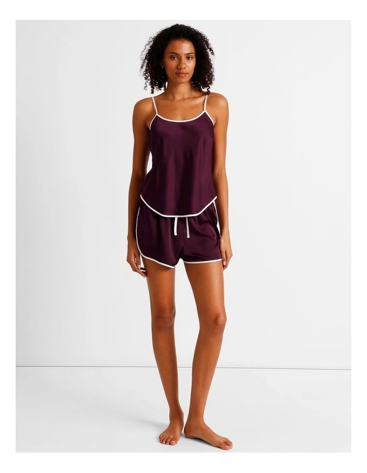 Luxe Satin Binding Cami Boxer Set in Plum image 2