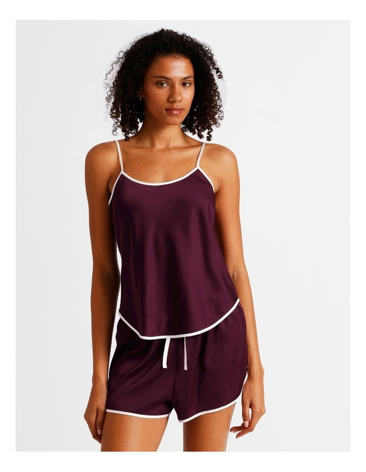 Luxe Satin Binding Cami Boxer Set in Plum image 3