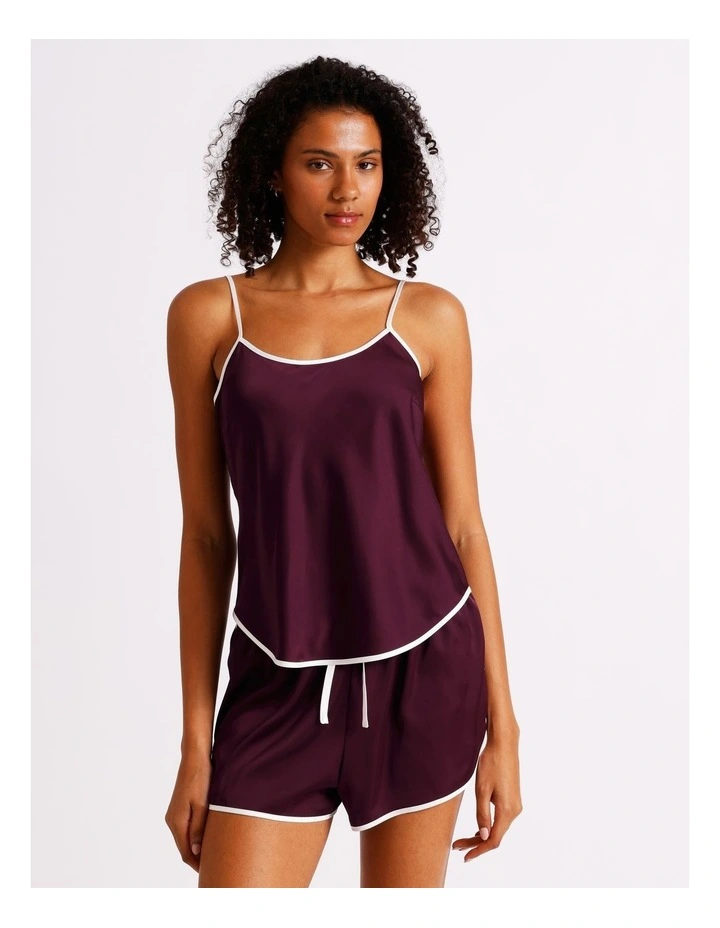 Luxe Satin Binding Cami Boxer Set in Plum image 3