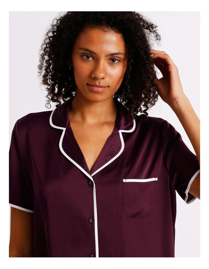 Luxe Satin Binding Short Sleeve Short PJ Set in Plum image 3