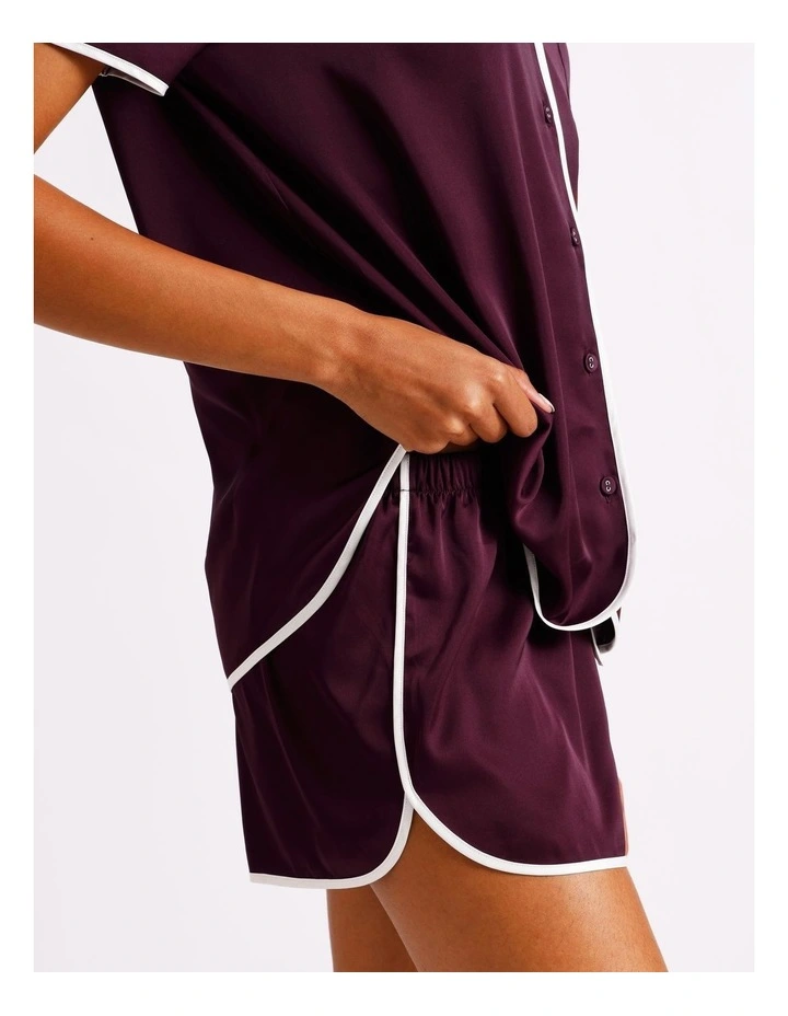 Luxe Satin Binding Short Sleeve Short PJ Set in Plum image 5