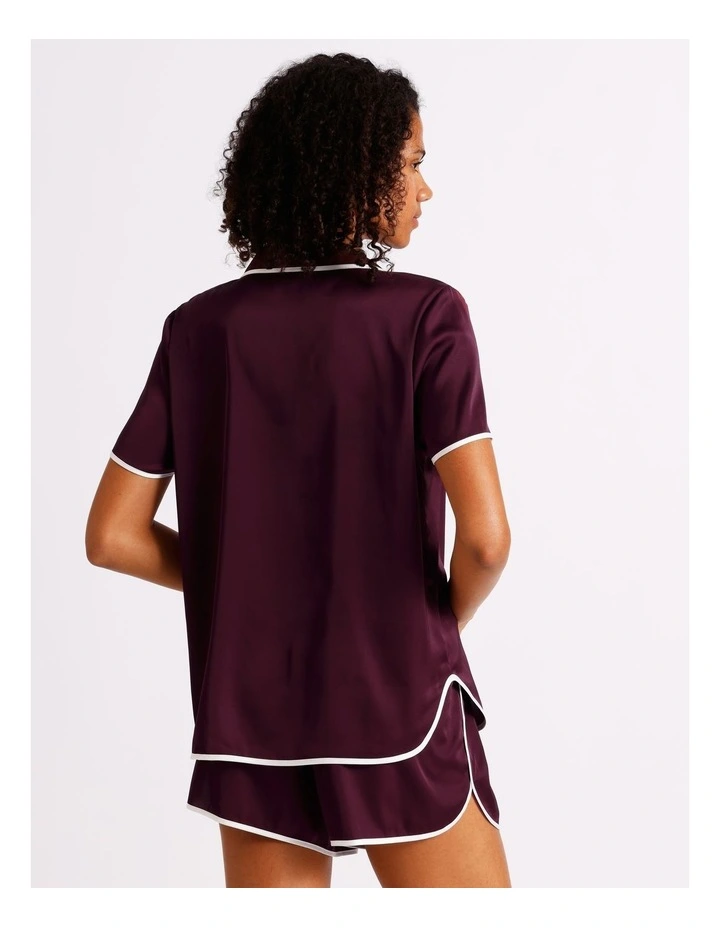 Luxe Satin Binding Short Sleeve Short PJ Set in Plum image 6