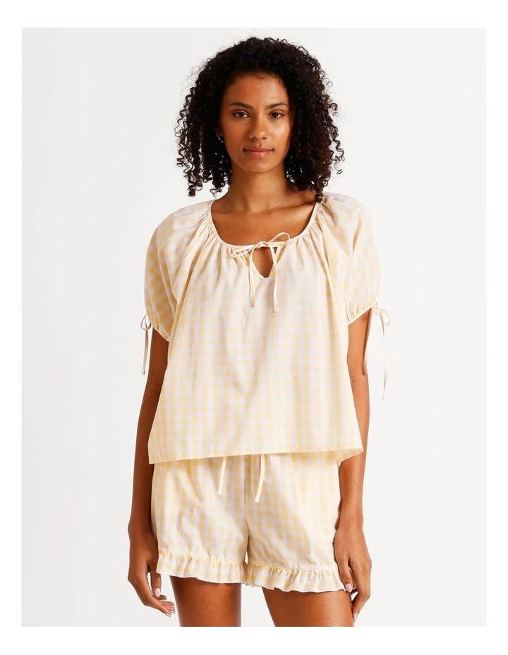 Divine Puff Sleeve Short PJ Set in Apricot Gingham Y/D Print image 1