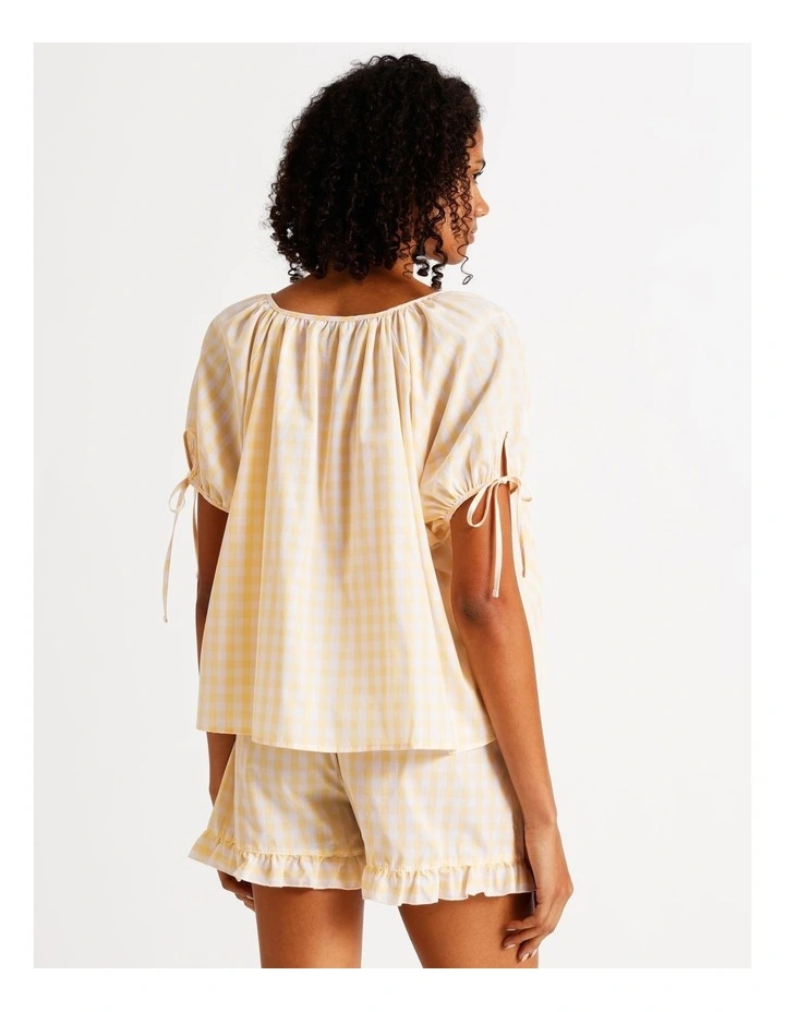 Divine Puff Sleeve Short PJ Set in Apricot Gingham Y/D Print image 6