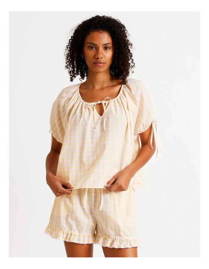 Divine Puff Sleeve Short PJ Set in Apricot Gingham Y/D Print image 7